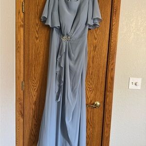 Azazie Gray Flutter Sleeve V-Neck Gown